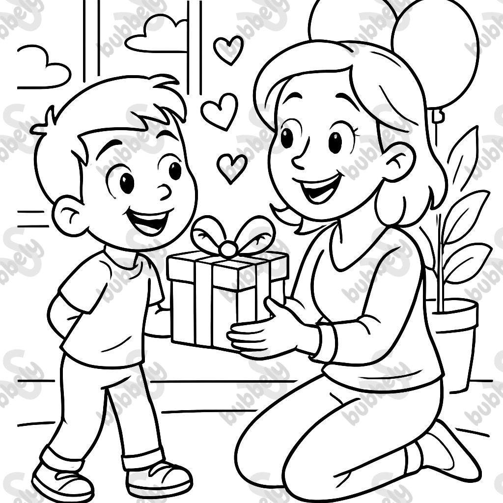 un garçon qui donne un cadeau d'anniversaire à sa mère. Avec beaucoup d'amour un garçon qui donne un cadeau d'anniversaire à sa mère. Avec beaucoup d'amour