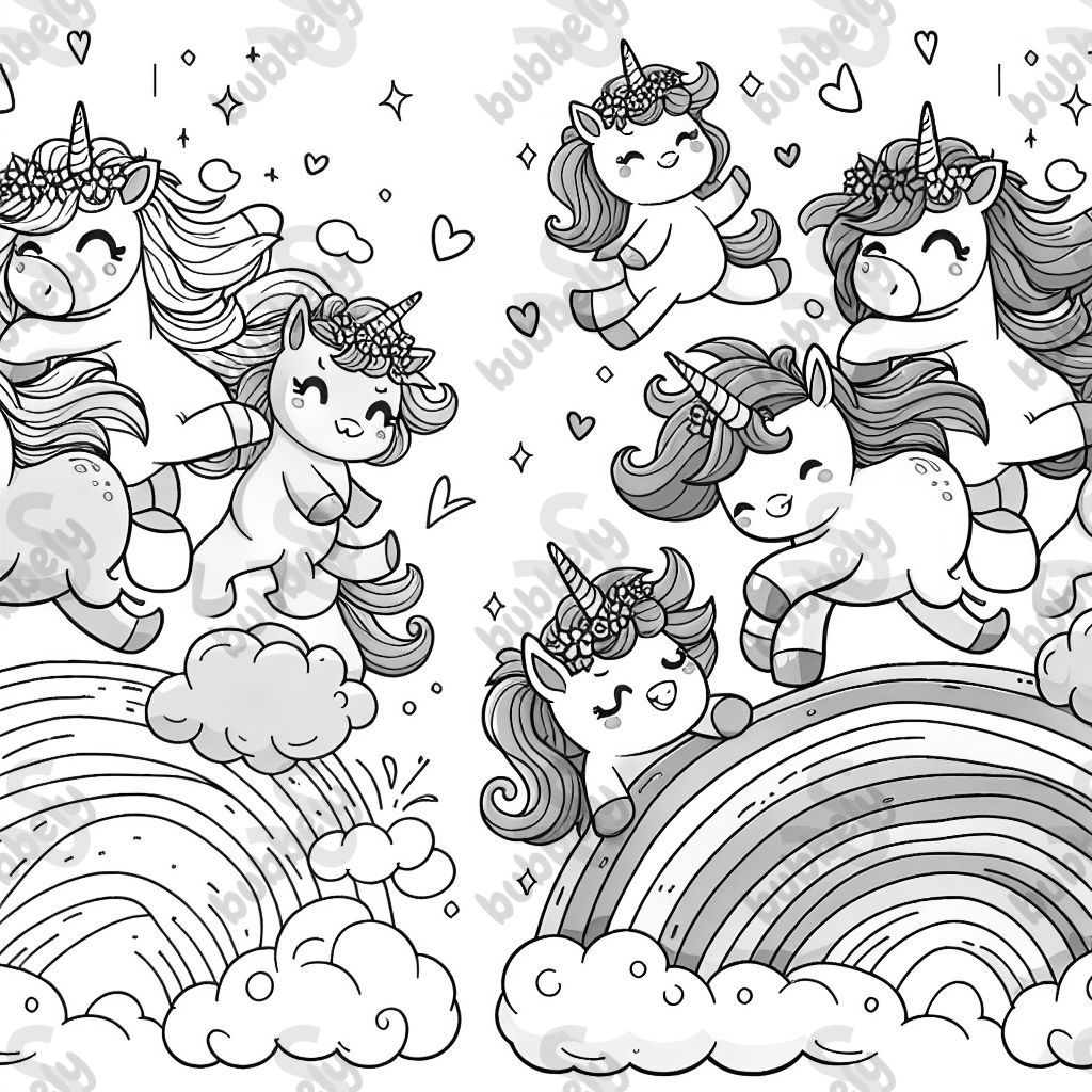 Pink fluffy unicorns dancing on rainbows