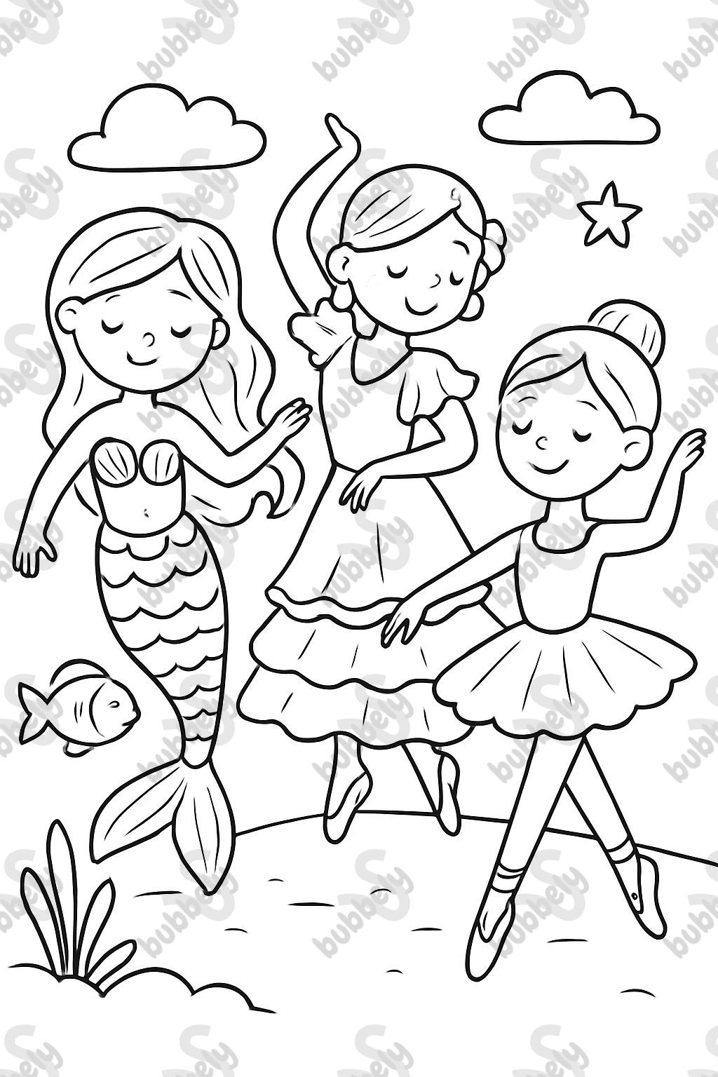 Meerjungfrau mit flamenco tänzerin und ballerina Meerjungfrau mit flamenco tänzerin und ballerina