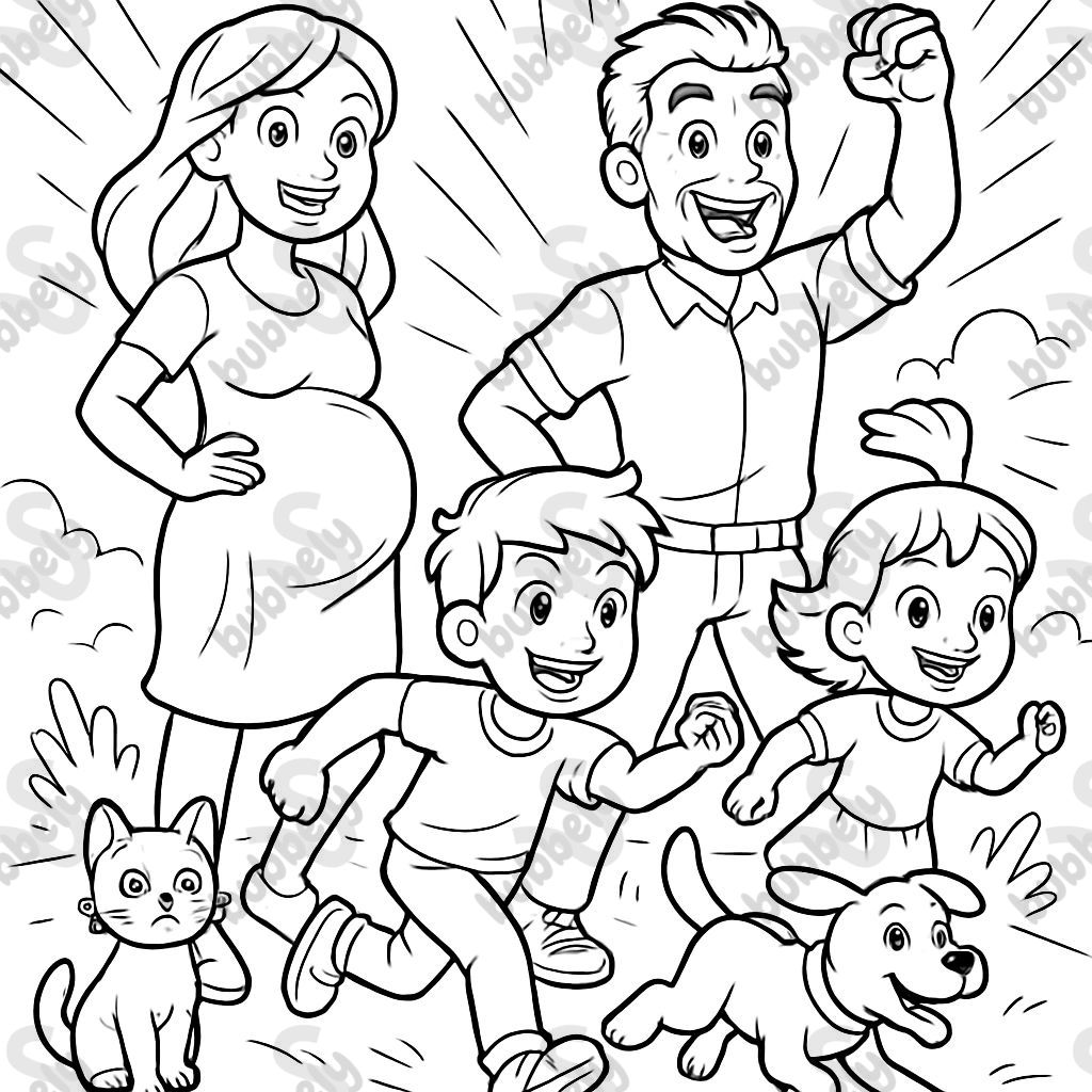 Family with pregnant mom, dad, big boy, little girl, 2 cats, and a dog Family with pregnant mom, dad, big boy, little girl, 2 cats, and a dog