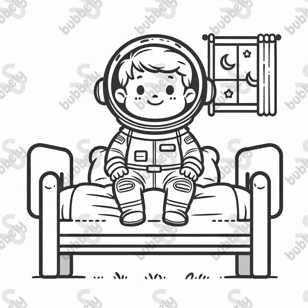 un enfant sur son lit dans un costume d'astronaute un enfant sur son lit dans un costume d'astronaute
