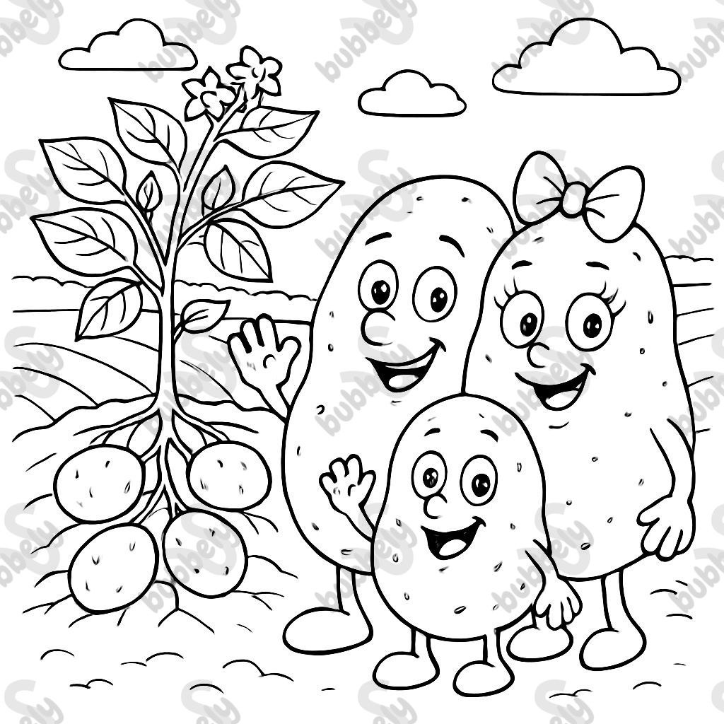 una familia de patatas al lado de una planta de patata en el campo una familia de patatas al lado de una planta de patata en el campo