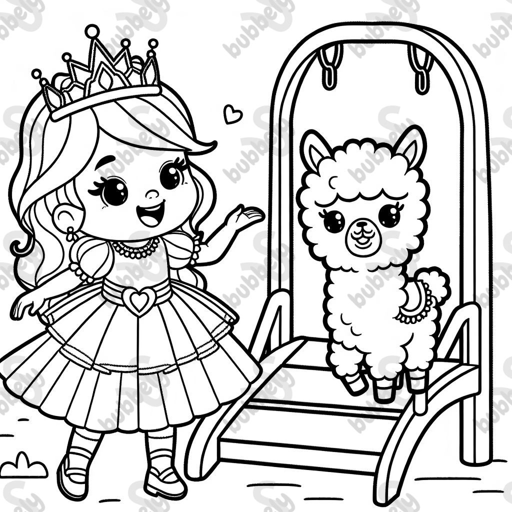 Princesse et un lama jouant dans une aire de jeux Princesse et un lama jouant dans une aire de jeux