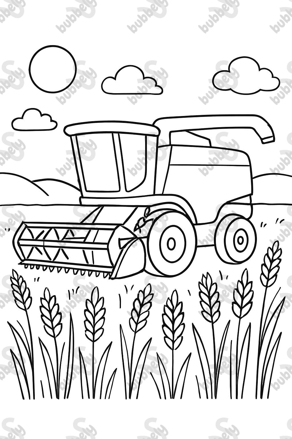 Cosechadora en medio del campo de maíz, no antropomorfizada Cosechadora en medio del campo de maíz, no antropomorfizada