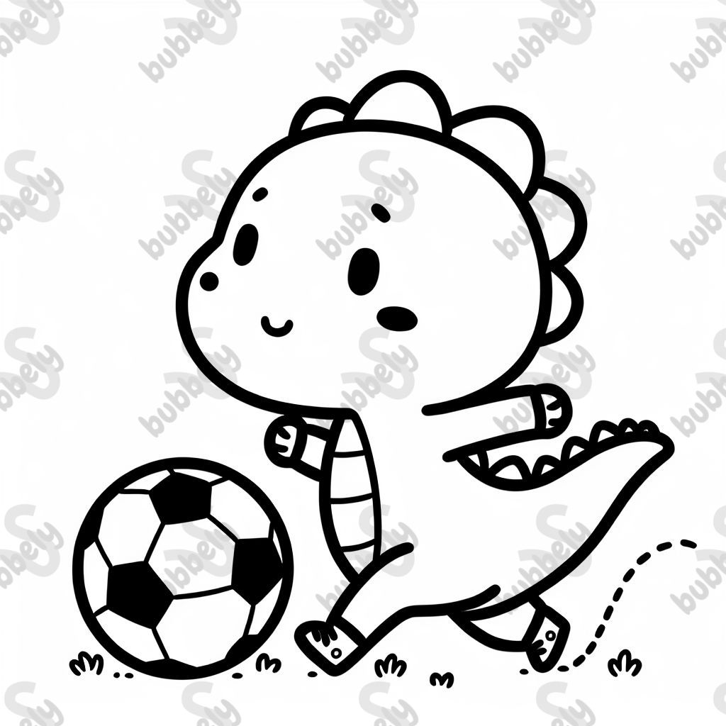A chibi dino playing football