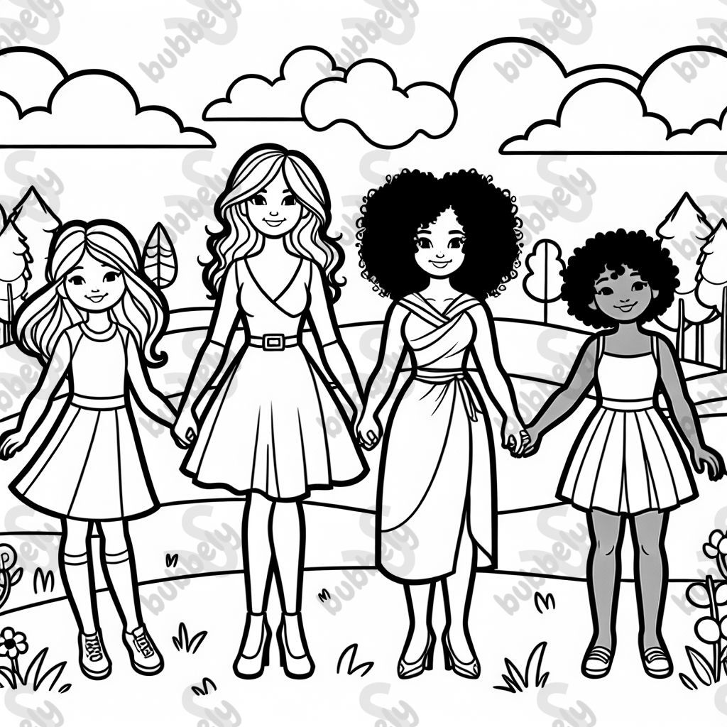 Black silhouette four women Black silhouette four women