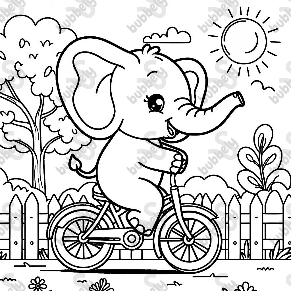 Un éléphant sur un vélo, conçu pour les enfants à colorier.