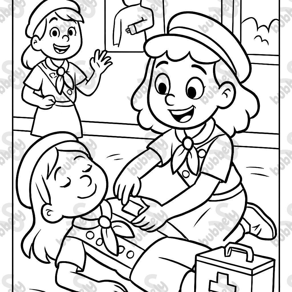 Las chicas exploradoras aprenden sobre primeros auxilios. Las chicas exploradoras aprenden sobre primeros auxilios.