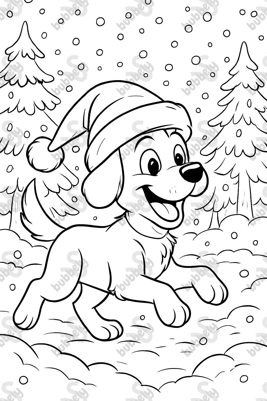a Christmas picture where there should be a dog wearing a Christmas hat, the picture should be in the forest and it should be snowing a Christmas picture where there should be a dog wearing a Christmas hat, the picture should be in the forest and it should be snowing
