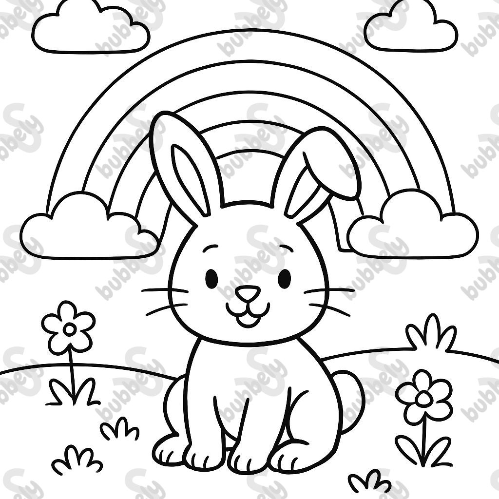 ein Kaninchen unter einem Regenbogen ein Kaninchen unter einem Regenbogen