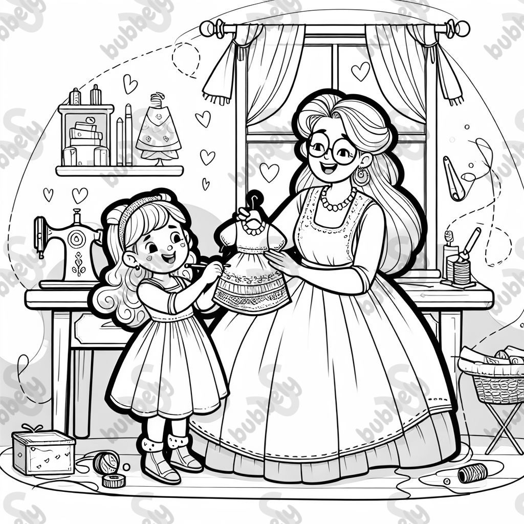 A mother is sewing a dress together with her daughter. This promotes creativity and craftsmanship.