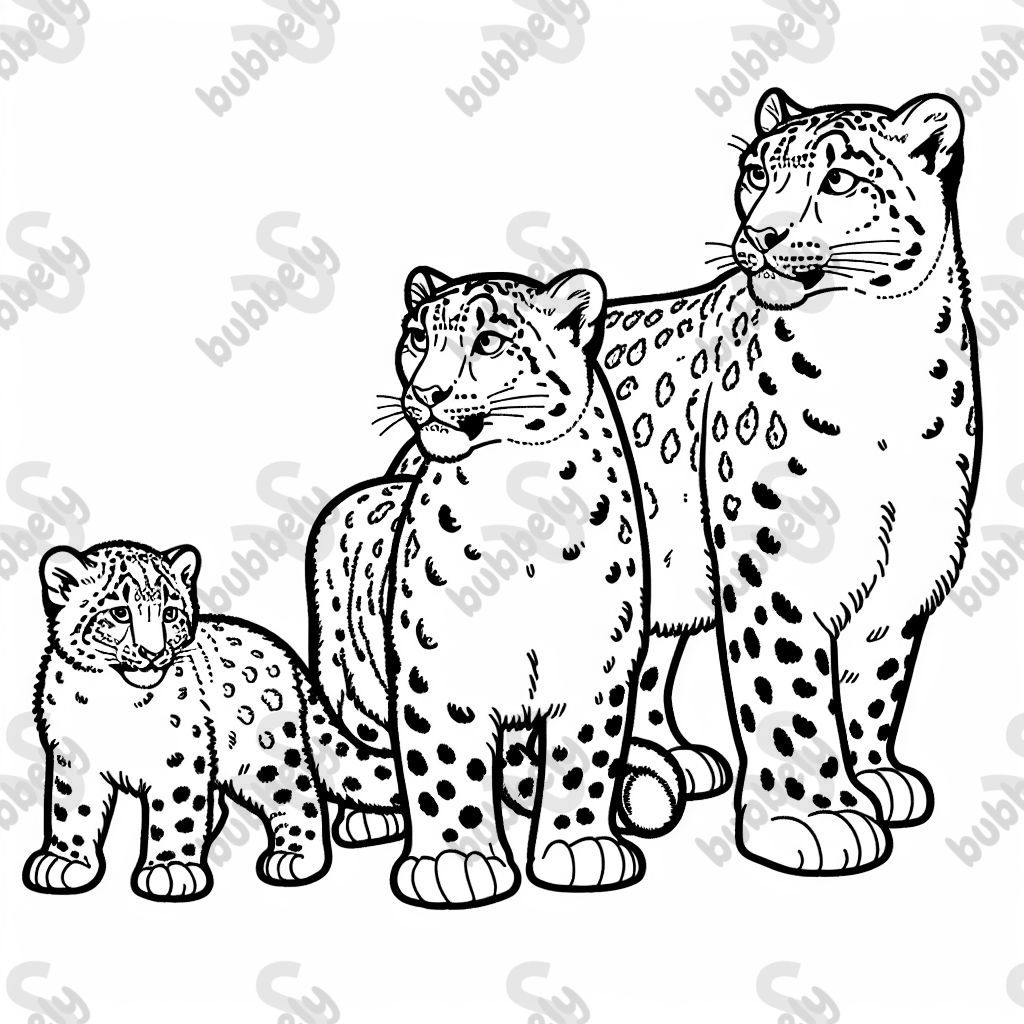 4 leopardos de las nieves. Papá, mamá, hija y bebé 4 leopardos de las nieves. Papá, mamá, hija y bebé