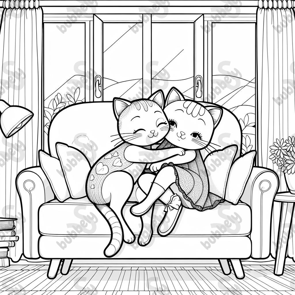 Dos lindas gatas acurrucándose en el sofá. Dos lindas gatas acurrucándose en el sofá.