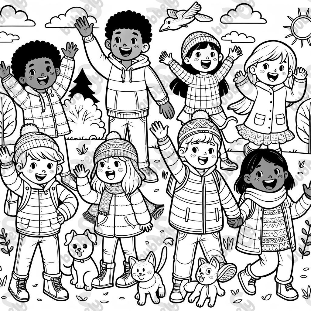 Group of people with children that look white, black, and latino, and arab. They are waving goodbye. They are not wearing winter clothes. There are cats and dogs present and a small dragon. Group of people with children that look white, black, and latino, and arab. They are waving goodbye. They are not wearing winter clothes. There are cats and dogs present and a small dragon.
