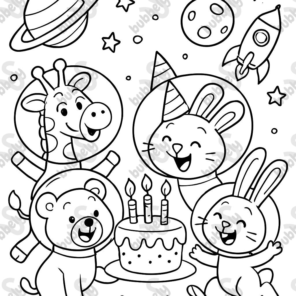 Fête d'anniversaire animale dans l'espace! Fête d'anniversaire animale dans l'espace!