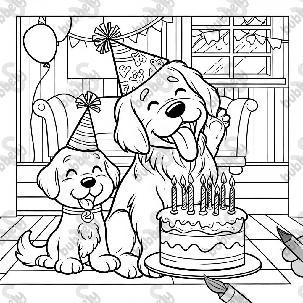 Ein golden retriever Hund auf einer Geburtstagsfeier.