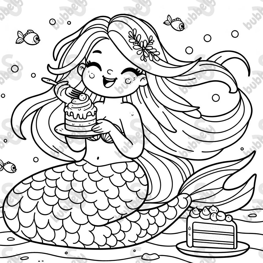 A mermaid eating cake