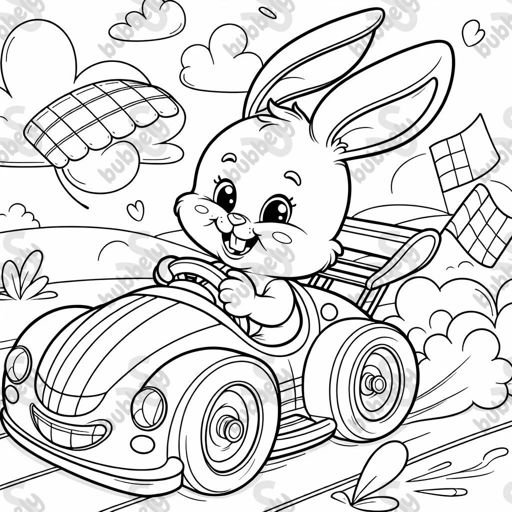 Lapin conduisant une voiture de course Lapin conduisant une voiture de course