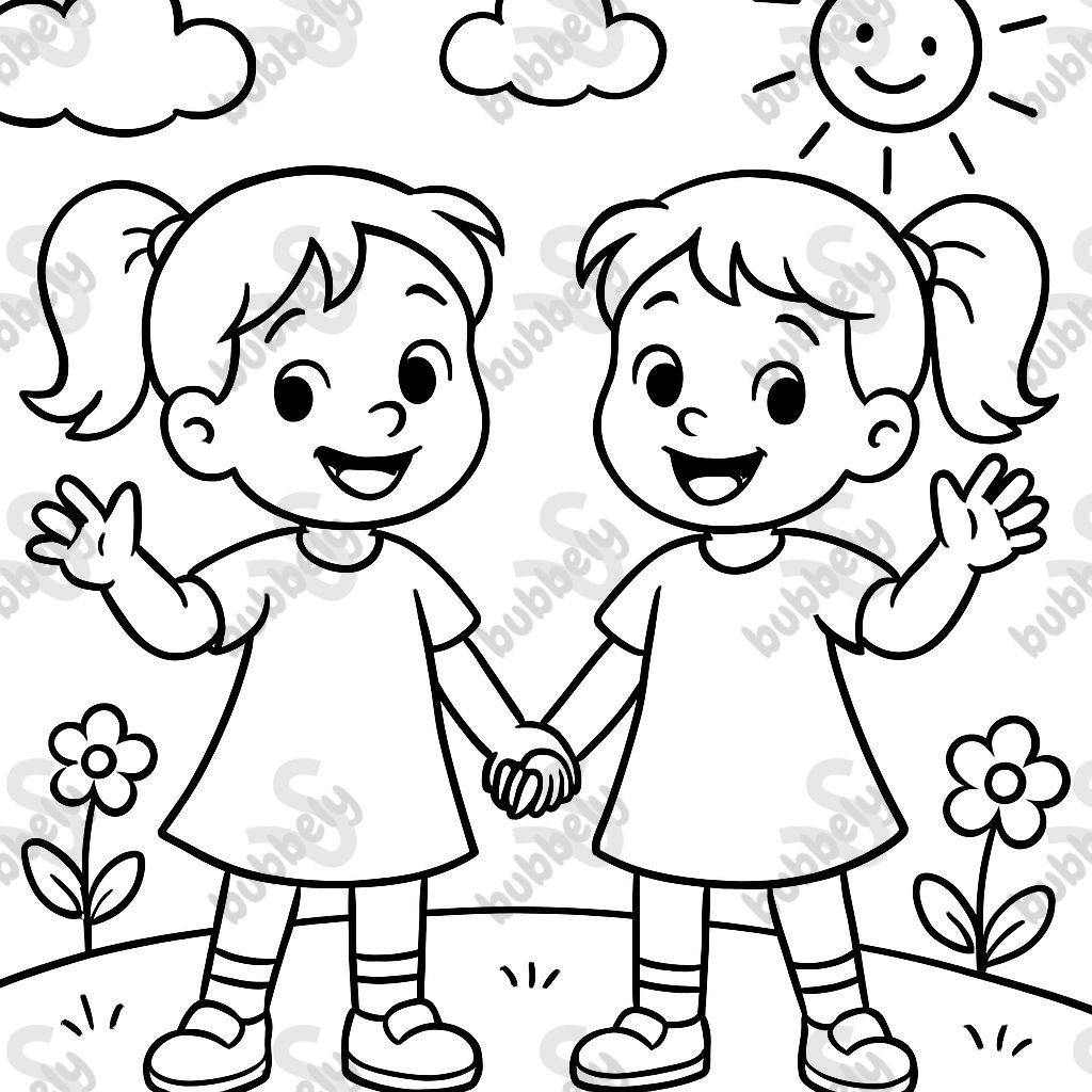 Zwillingsschwestern zum Ausmalen für den Kindergarten Zwillingsschwestern zum Ausmalen für den Kindergarten