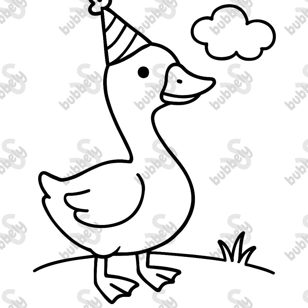 A goose with a birthday hat A goose with a birthday hat