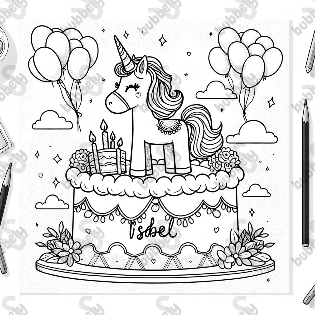 pastel de cumpleaños de unicornio con el nombre Isabel pastel de cumpleaños de unicornio con el nombre Isabel