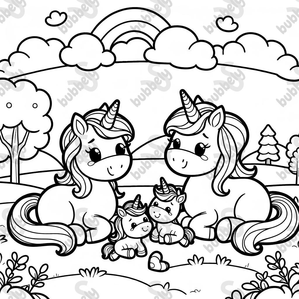 Einhorneltern mit 3 Einhornbabys