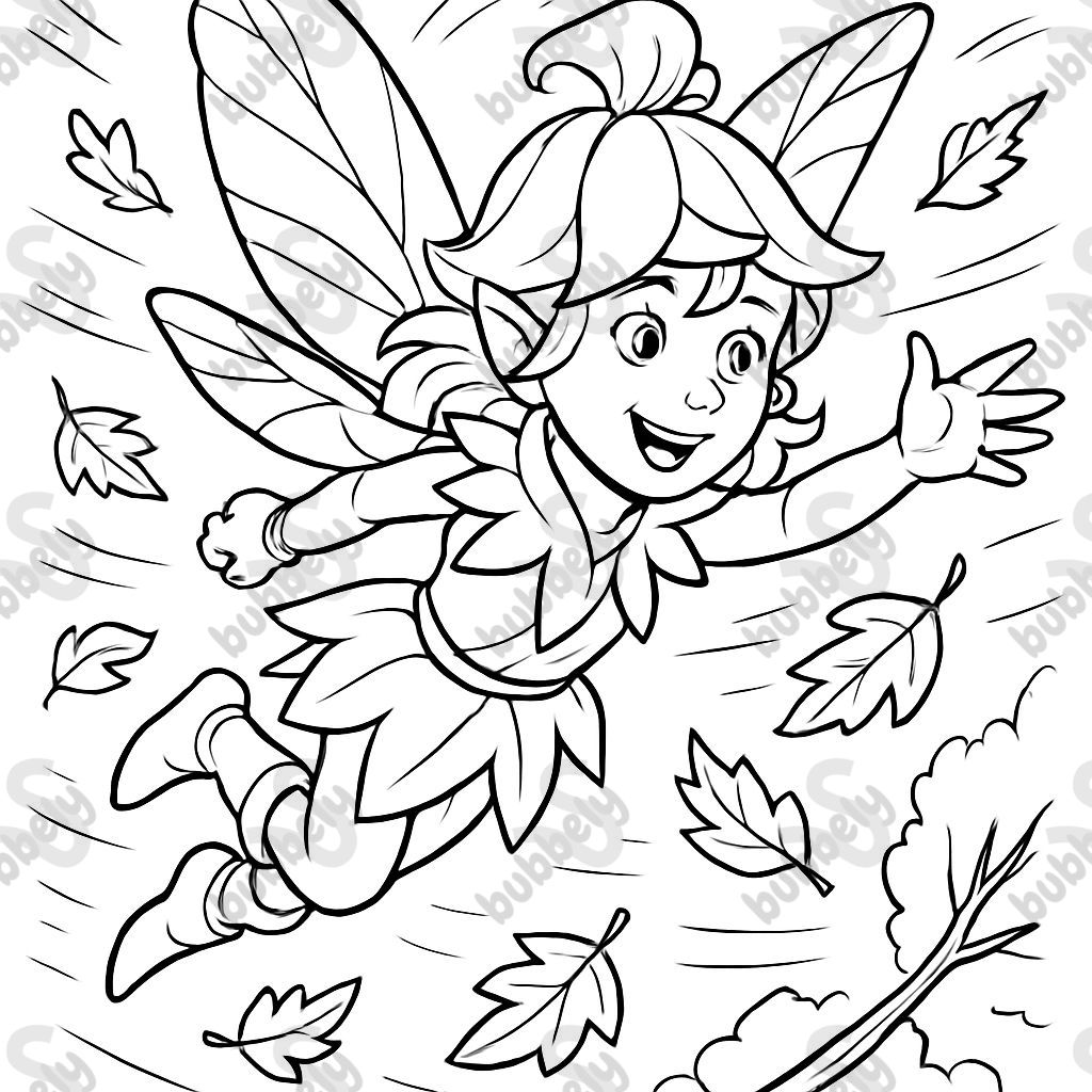 Fliegende Herbstfee sehr detailliert mit Blume als Mütze Fliegende Herbstfee sehr detailliert mit Blume als Mütze