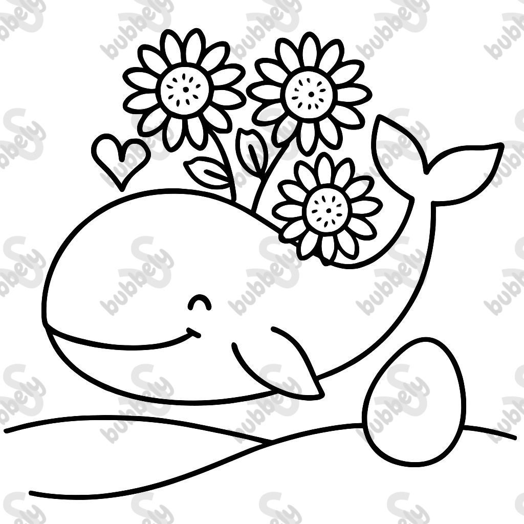 A whale with sunflowers with an egg and without strad A whale with sunflowers with an egg and without strad