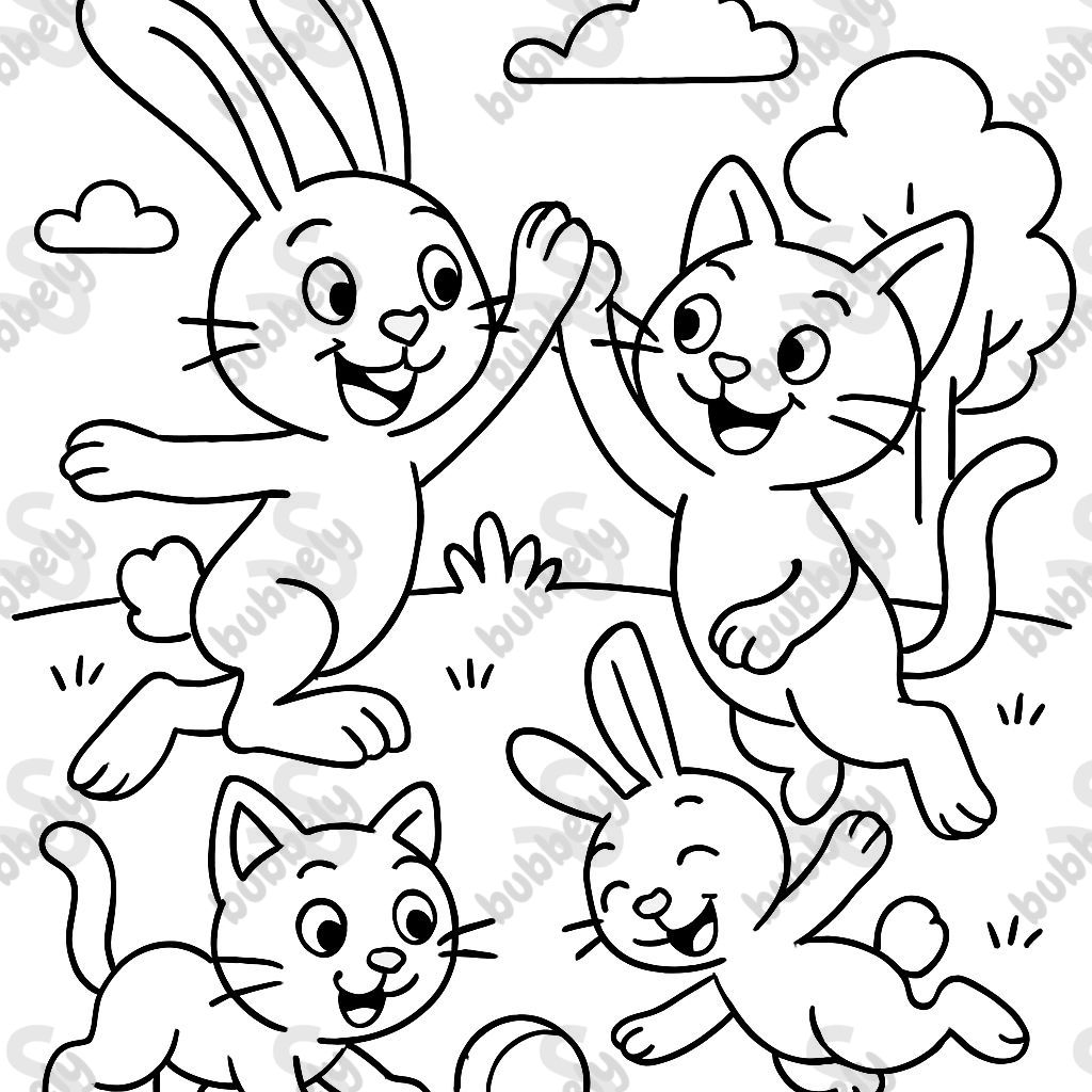 Rabbits and cats play together Rabbits and cats play together