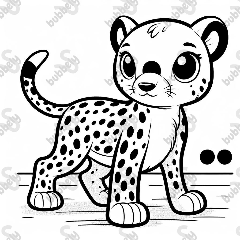 Un guépard est un félin rapide et élégant, connu pour sa vitesse et son corps mince. Cette page à colorier présente le guépard dans son habitat naturel.