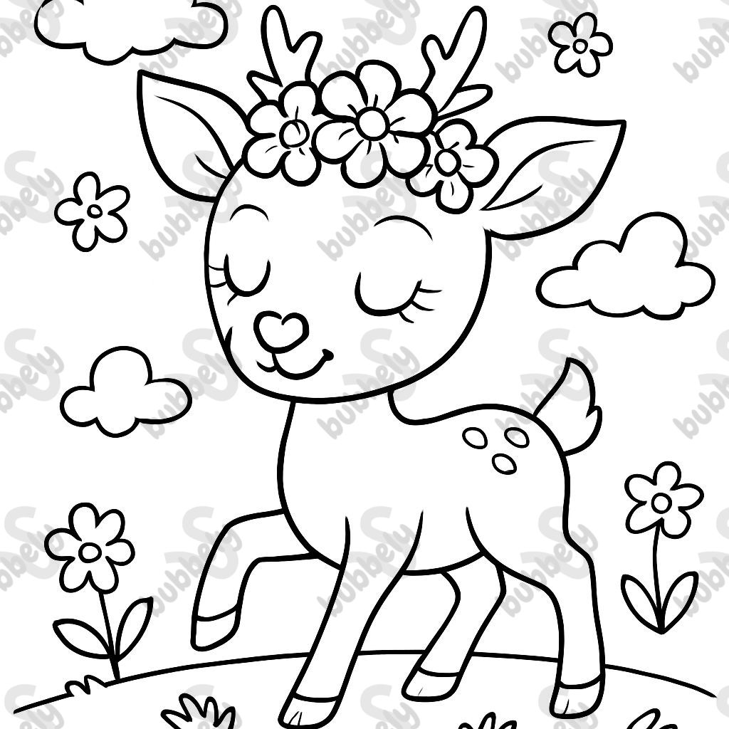 cerf avec des fleurs sur la tête yeux fermés avec un nez en forme de cœur et des cils cerf avec des fleurs sur la tête yeux fermés avec un nez en forme de cœur et des cils