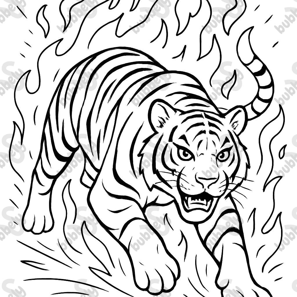 Tigre realista con fuego alrededor Tigre realista con fuego alrededor