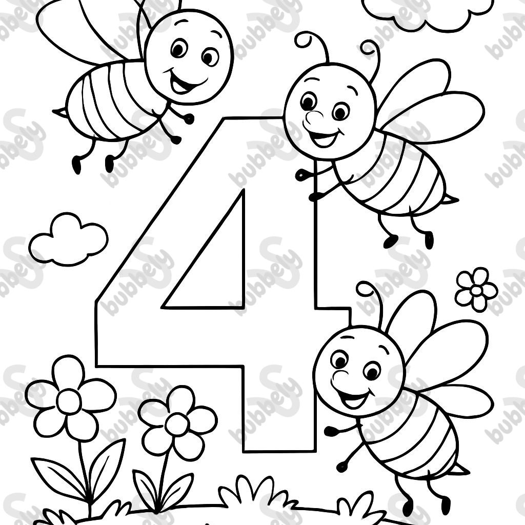 Número 4 con abejas Número 4 con abejas