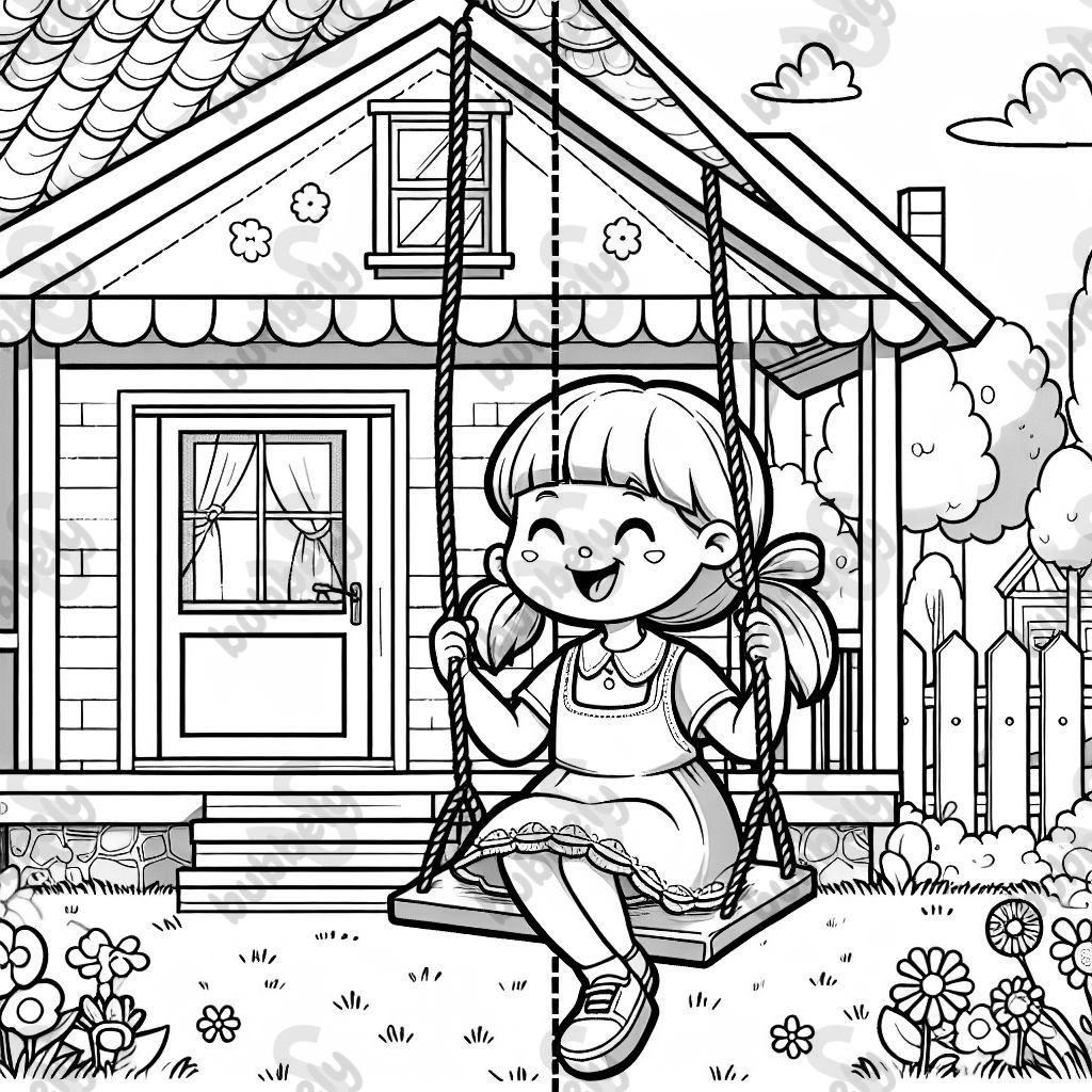 Une fille se balance devant une maison Une fille se balance devant une maison