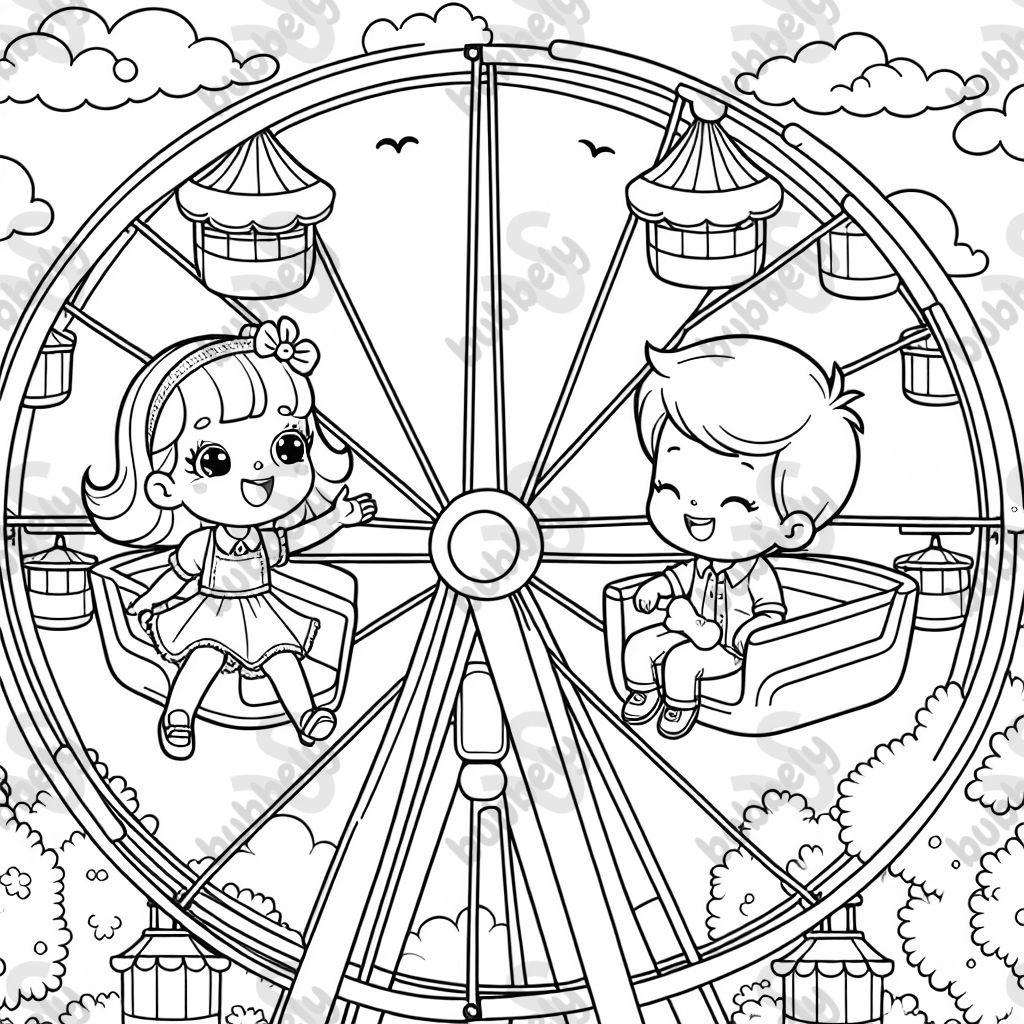 A fair. A girl and a boy on a Ferris wheel. A fair. A girl and a boy on a Ferris wheel.