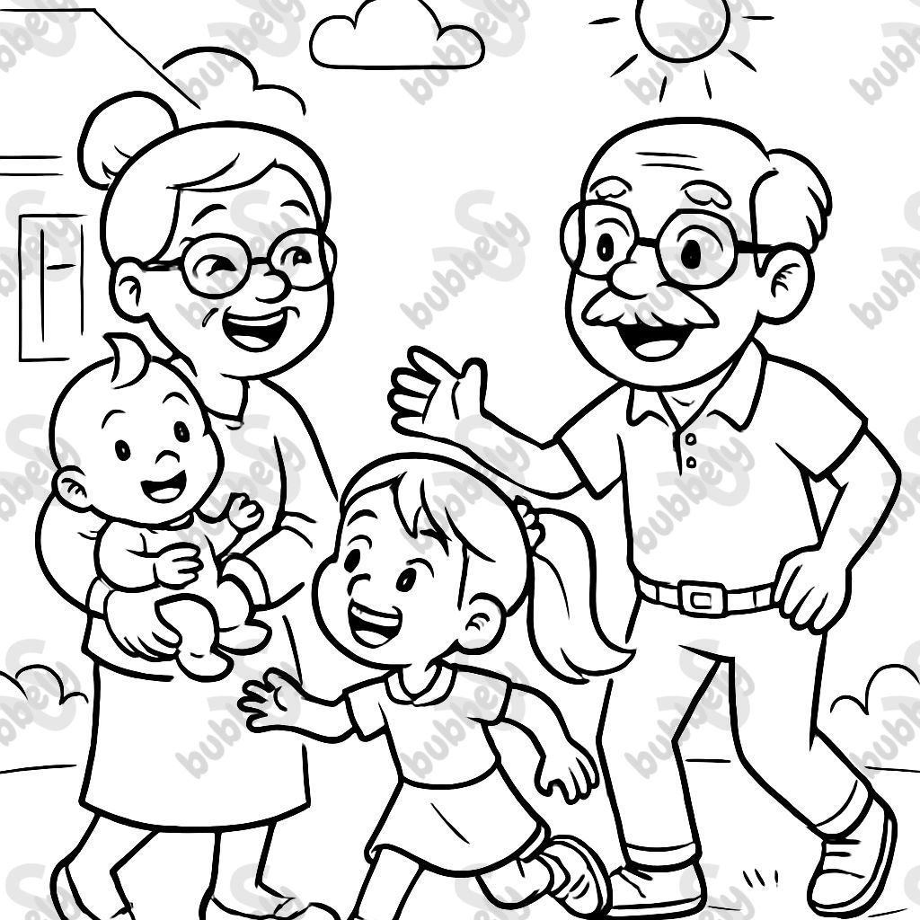 Oma und Opa mit einem Mädchen und einem Baby Oma und Opa mit einem Mädchen und einem Baby