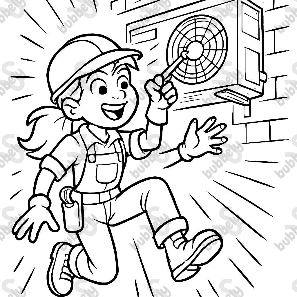 niña trabajando en el aire acondicionado niña trabajando en el aire acondicionado