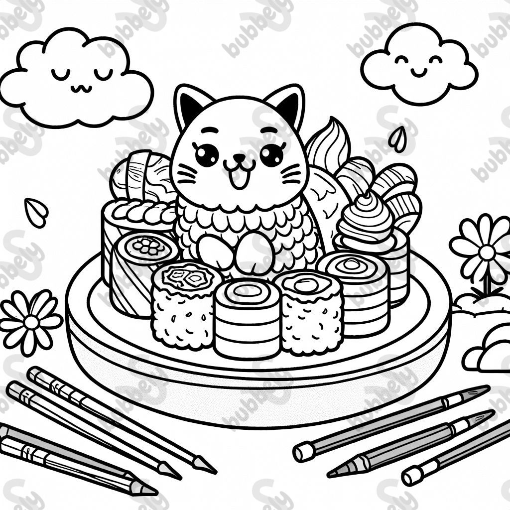 Sushi en forme de chat sur un plateau Sushi en forme de chat sur un plateau