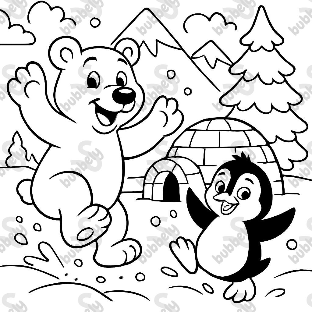 eisbär pinguin iglu schnee berge tanne eisbär pinguin iglu schnee berge tanne