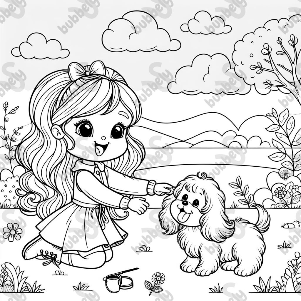 eine junge Frau, die mit ihrem kleinen, langhaarigen Hund spielt eine junge Frau, die mit ihrem kleinen, langhaarigen Hund spielt