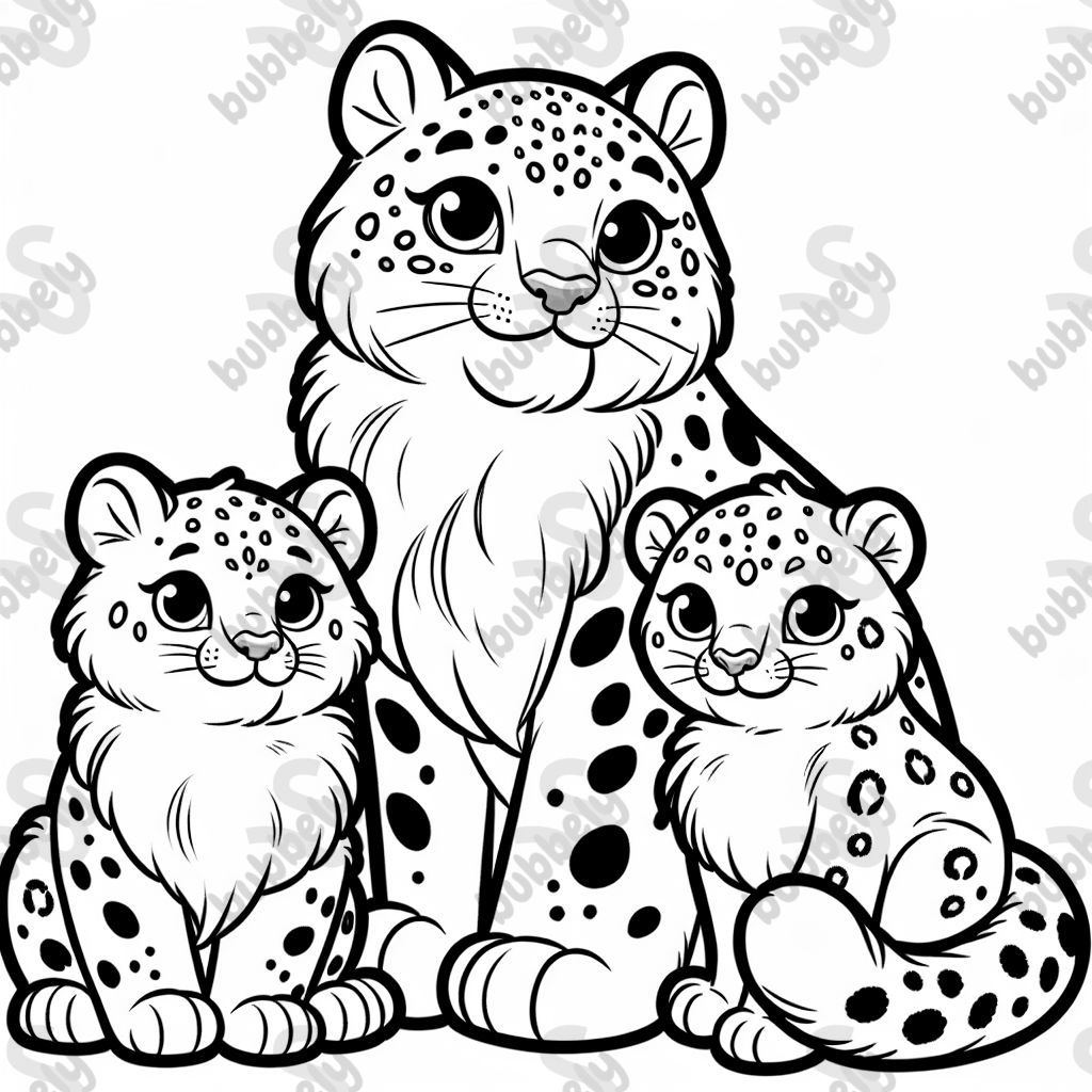 Four snow leopards. Dad, mom, daughter, and baby