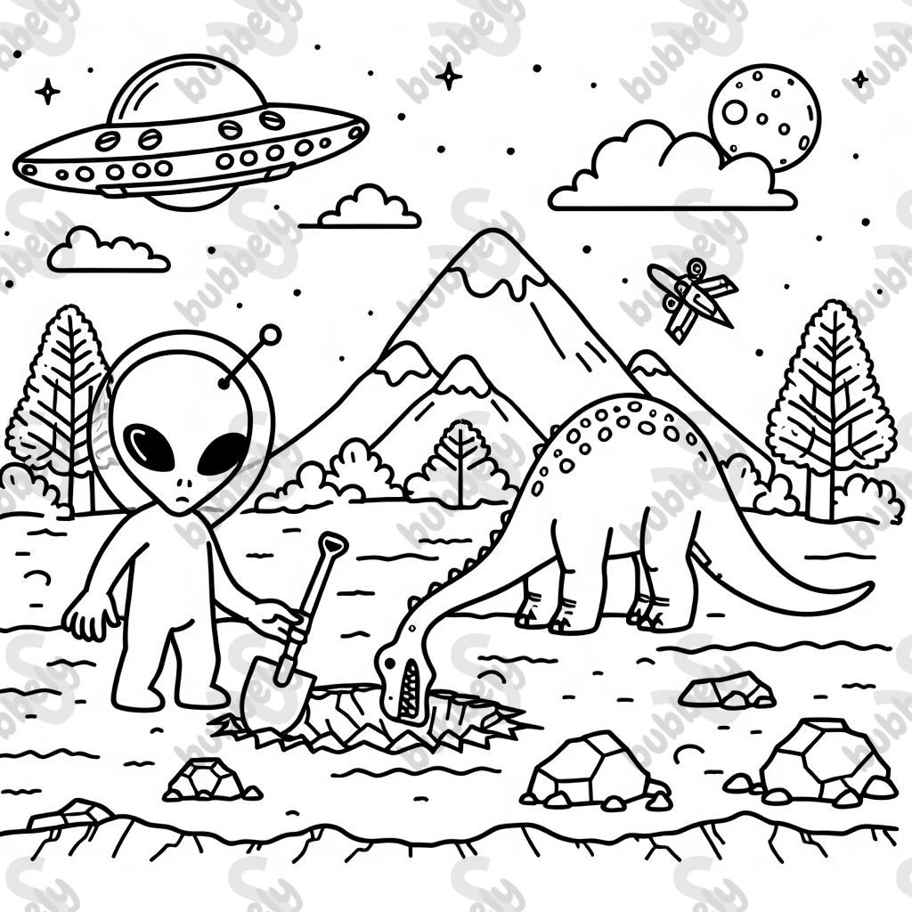 Des extraterrestres et des dinosaures creusent dans le sol Des extraterrestres et des dinosaures creusent dans le sol
