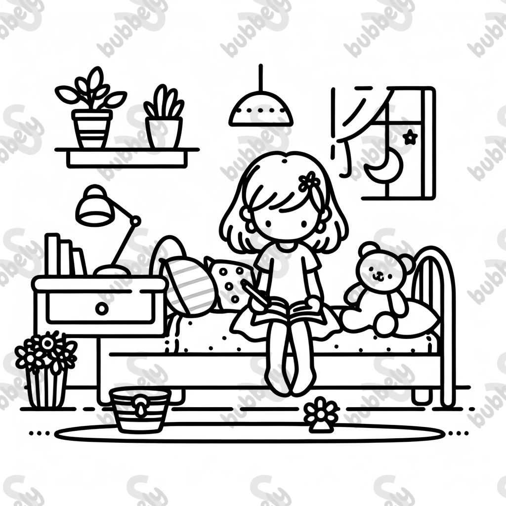 Ein Mädchen entspannt in ihrem Schlafzimmer Ein Mädchen entspannt in ihrem Schlafzimmer