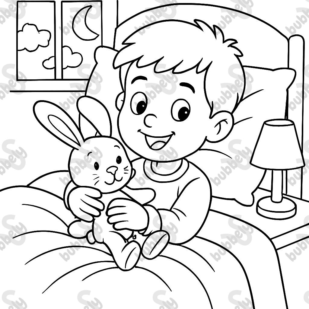 6 year old boy cuddles with stuffed bunny in bed 6 year old boy cuddles with stuffed bunny in bed