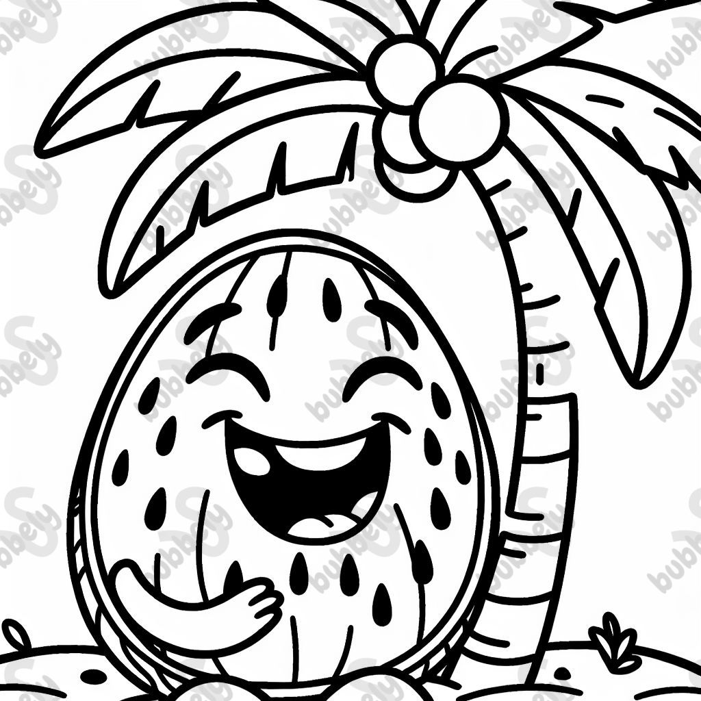 eine lachende wassermelone unter einer palme