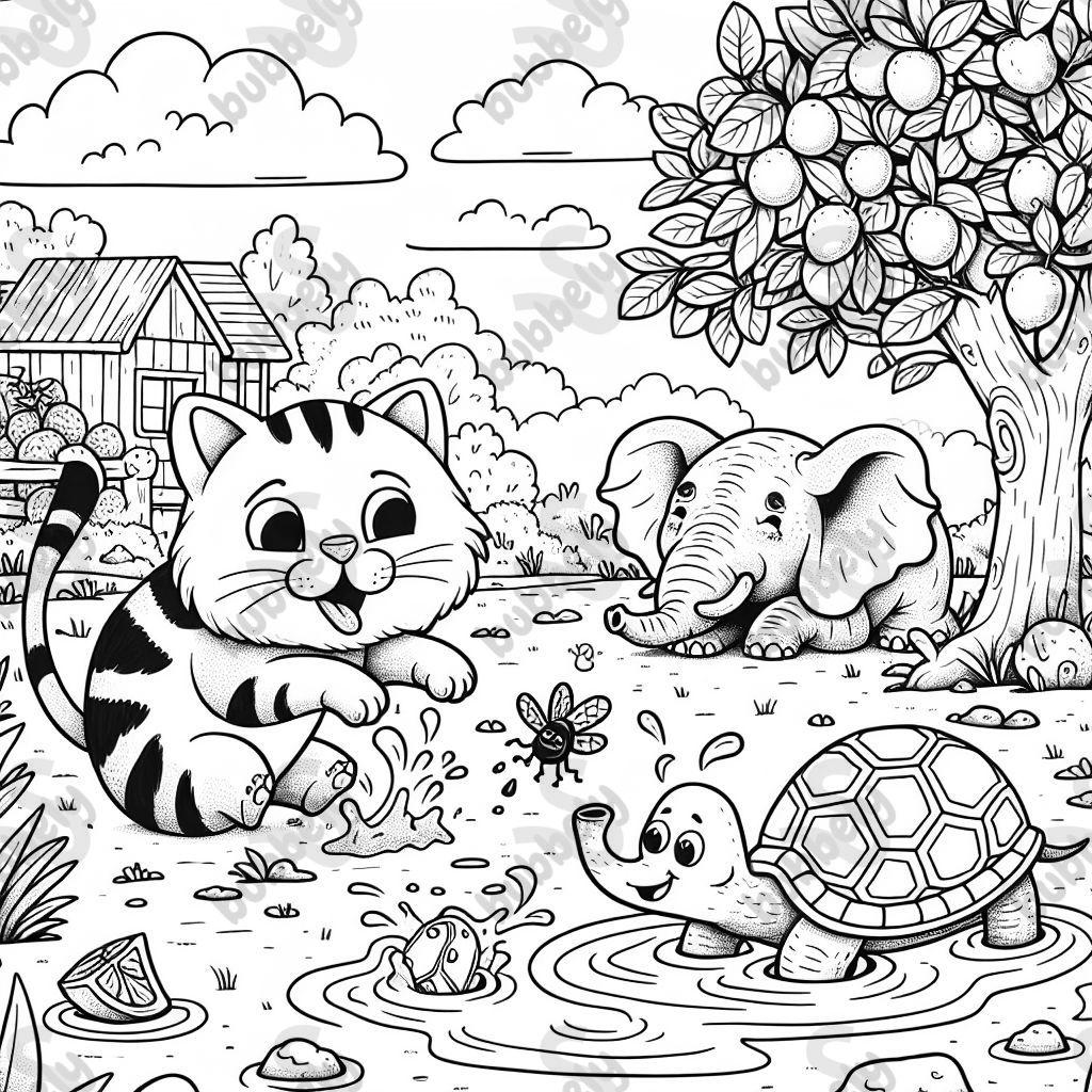 Una divertida colección de imágenes que presenta un limón, una mosca, un gato, una tortuga, chicle, un elefante y un charco. Una divertida colección de imágenes que presenta un limón, una mosca, un gato, una tortuga, chicle, un elefante y un charco.