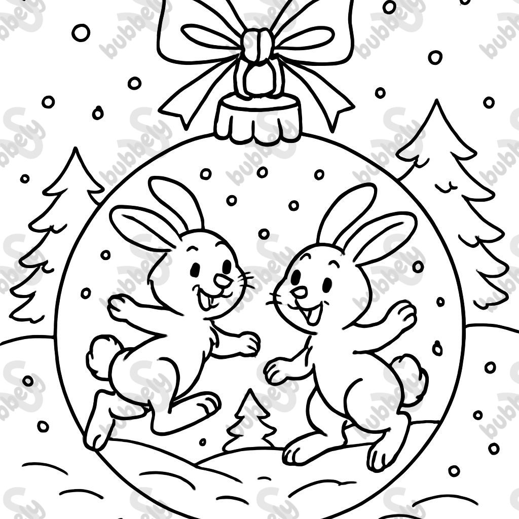 Une boule de Noël avec une image de 2 lapins dessus Une boule de Noël avec une image de 2 lapins dessus