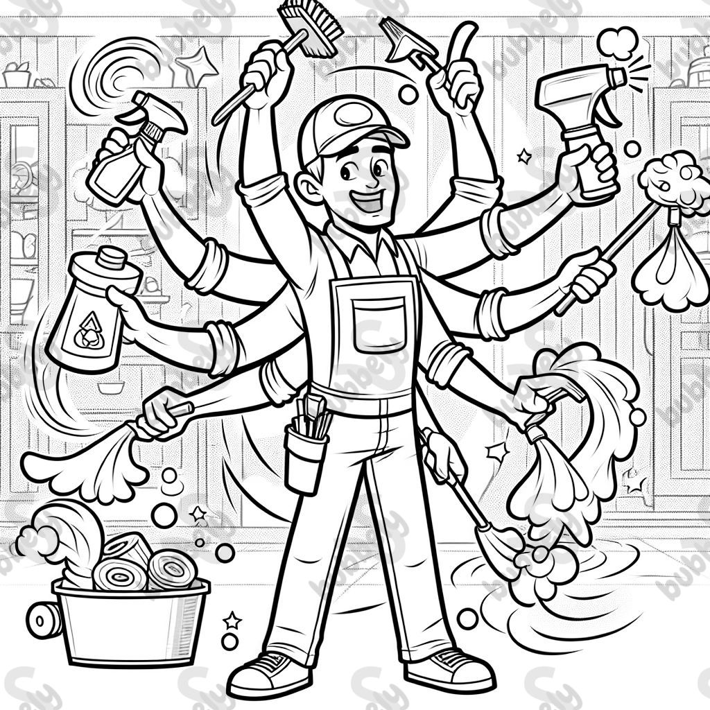 un conserje haciendo 5 cosas al mismo tiempo un conserje haciendo 5 cosas al mismo tiempo