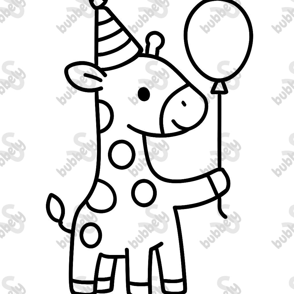 a giraffe with a birthday hat and a balloon a giraffe with a birthday hat and a balloon