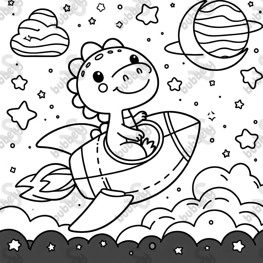 Dino der in einer Rakete sitzt